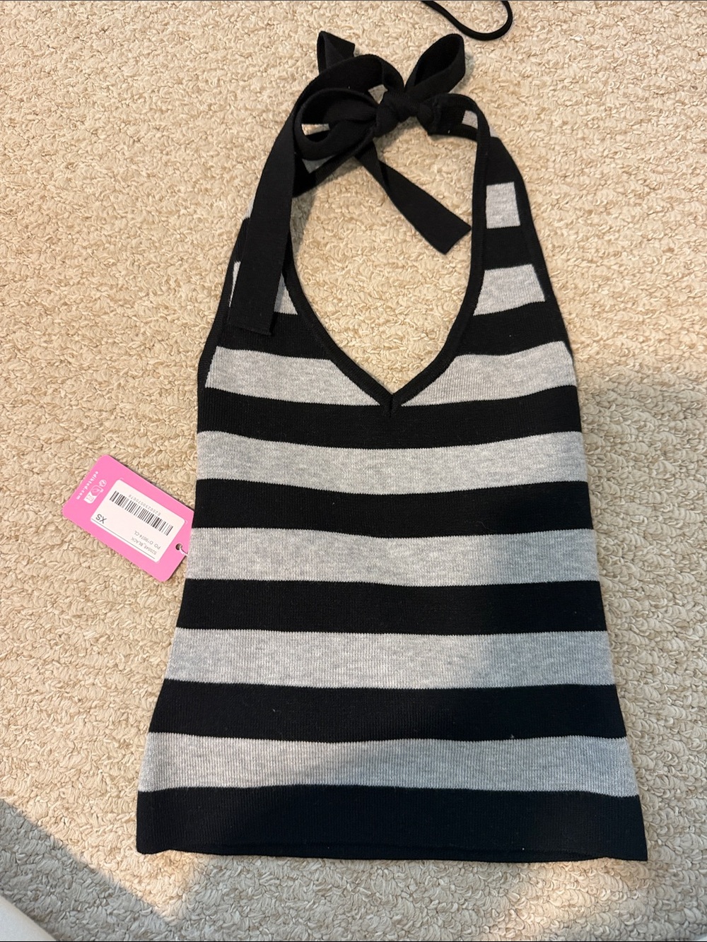 Edikted Black & Gray Striped Halter Knit Top